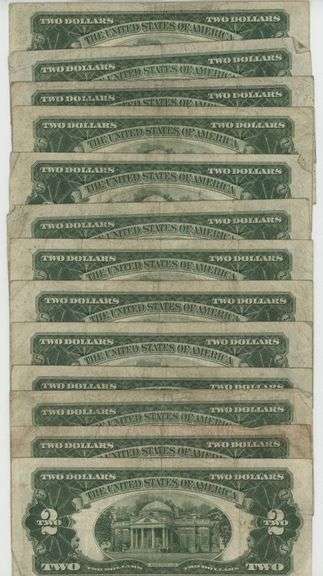 Lot of 13 Series of 1928 Small Size Red Seal Notes