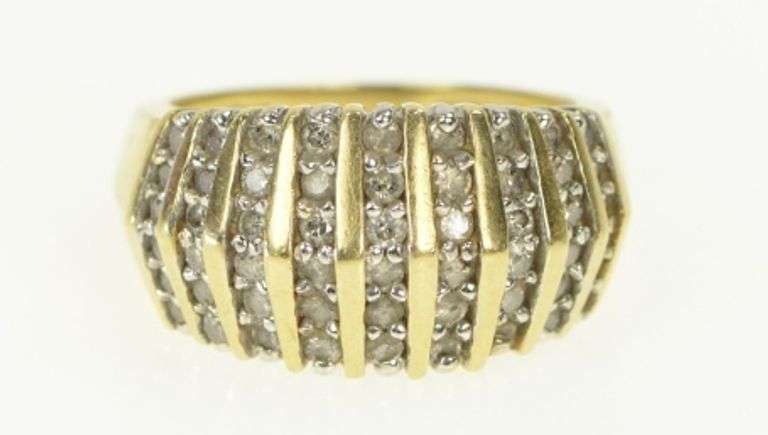 14K Yellow Gold 1.00 Ctw Diamond Striped Vintage Statement Ring
