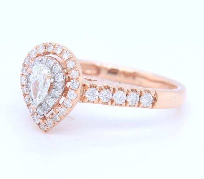 14kt Rose Gold Pear Cut and Double Halo Diamond Engagement Ring