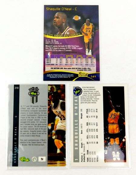 3 Shaquille O'Neal Basketball Cards