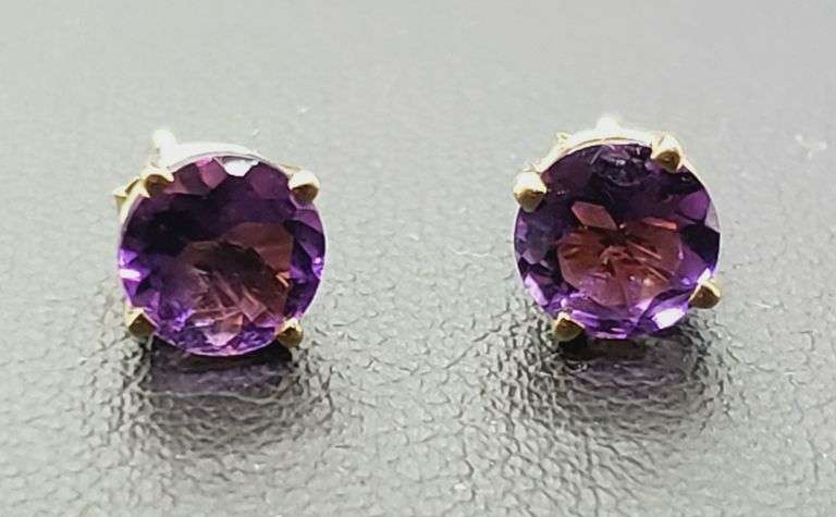 Amethyst 14 Kt Solid Yellow Gold Earrings