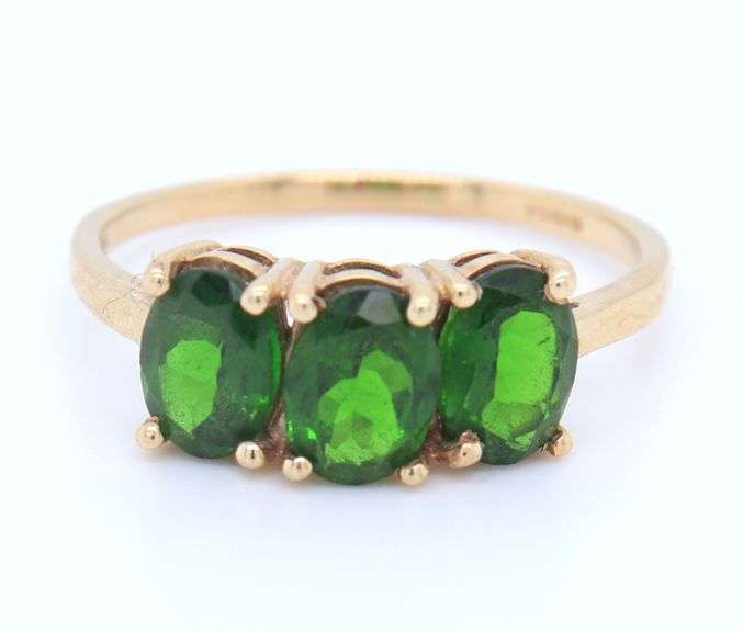 Gorgeous Yellow Gold 3 Stone Emerald Cocktail Ring