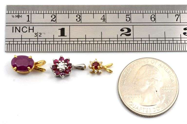 Group of 3 14k Ruby Pendants