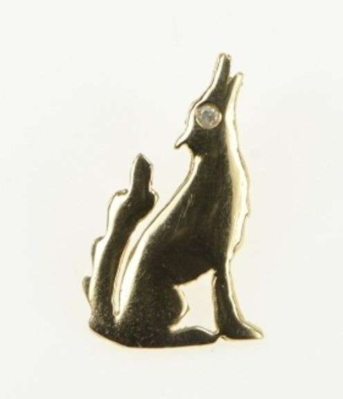 14K Yellow Gold Diamond Howling Wolf Western Vintage Pendant