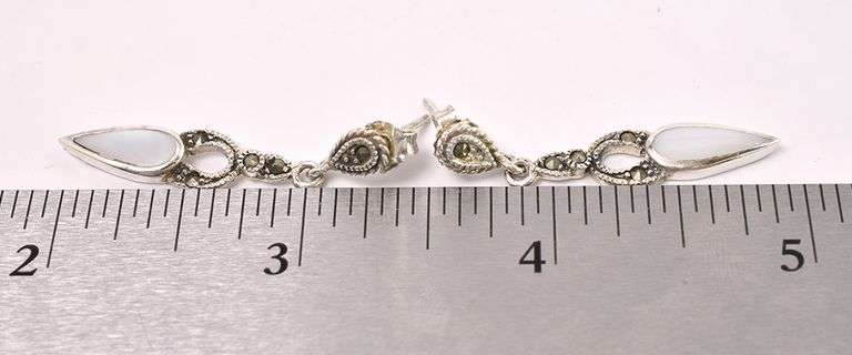 Mother of Pearl and Marcasite Gem Earrings In Sterling Silver