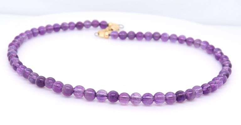Amethyst Bead Anklet with Yellow Gold