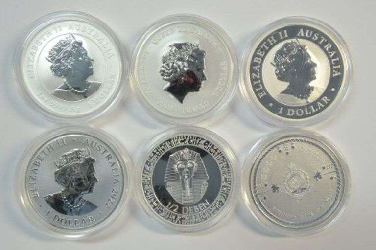 6 Different Premium 1 Troy Oz Silver coins in capsules