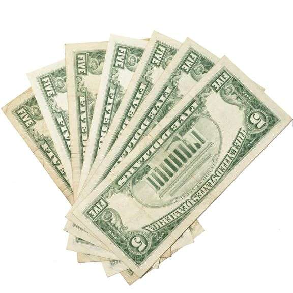 7 1953 Red Seal $5 US Notes Including a Star