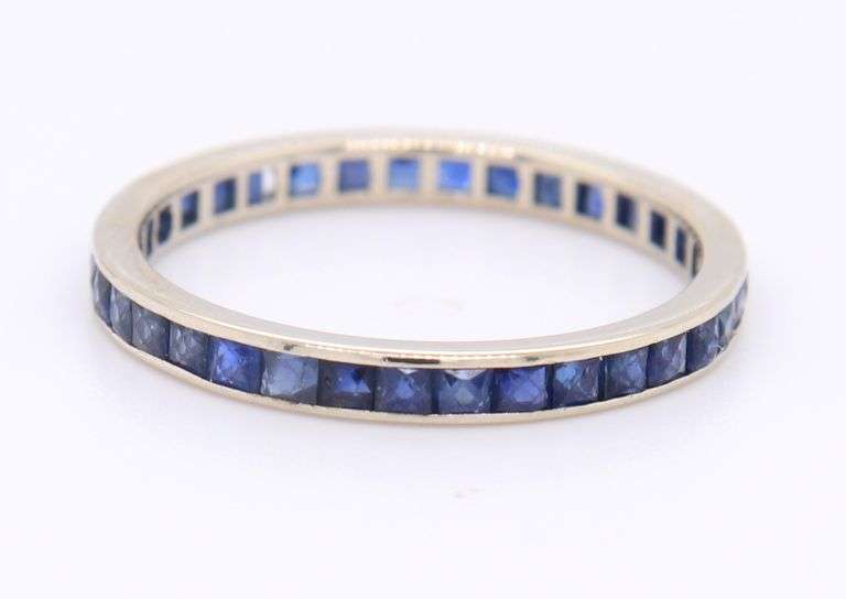 Vintage White Gold Blue Sapphire Eternity Band