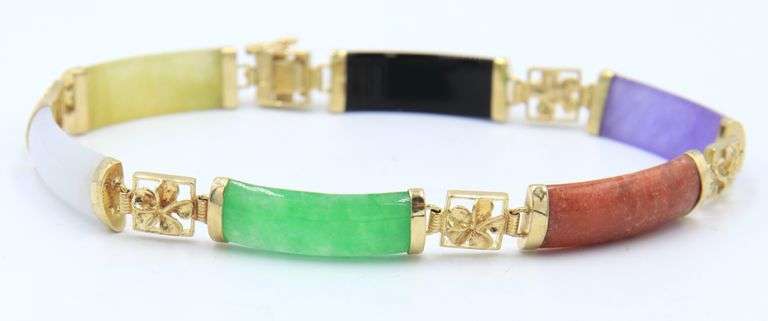 Multi Color Jade Bracelet with Gold Plated