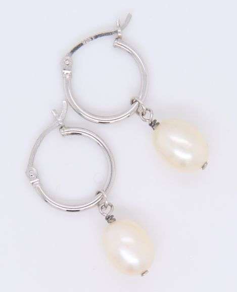 925 Sterling Silver Hoop Drop Pearl Earrings