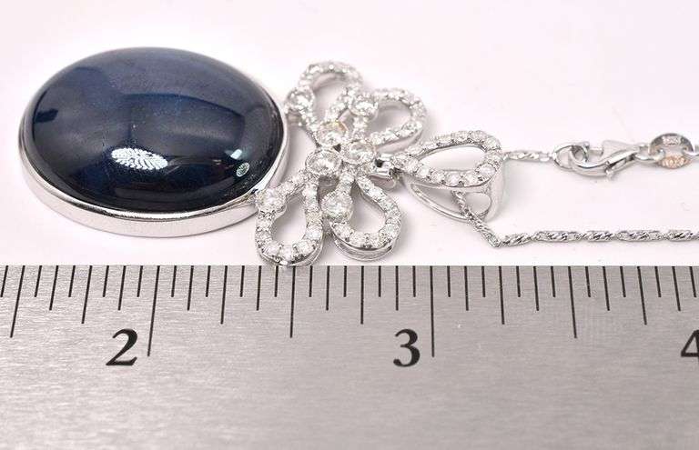 Enchanting Natural Blue Star Sapphire and Diamond Pendant Necklace in White Gold
