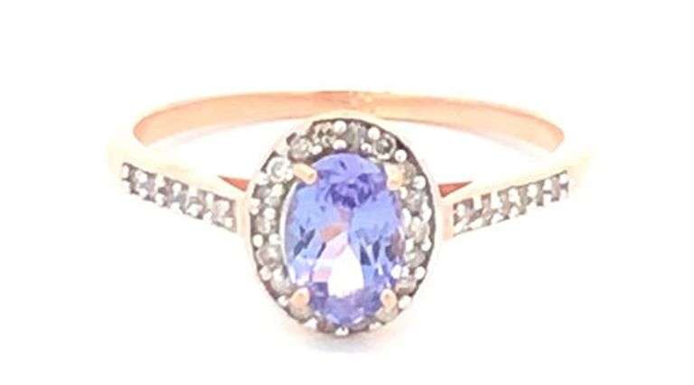 10K Rose Gold Oval Tanzanite Diamond Halo Engagement Ring
