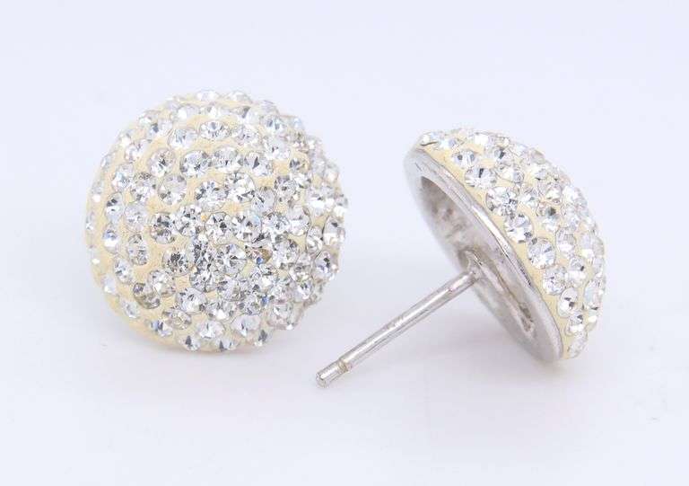 Sterling Silver Two Pair Of Crystal Round Earrings Studs