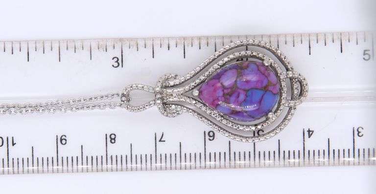925 Sterling Silver Mojave Purple Turquoise Pendant on Chain Necklace
