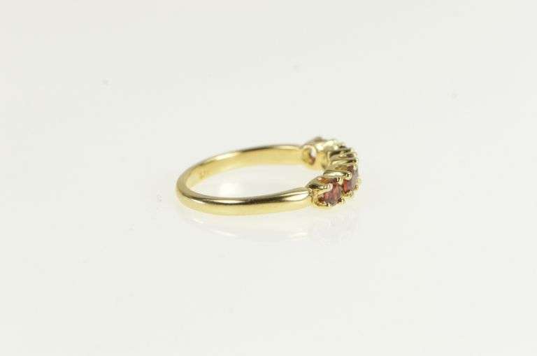 14K Yellow Gold Classic Five Stone Vintage Garnet Band Ring