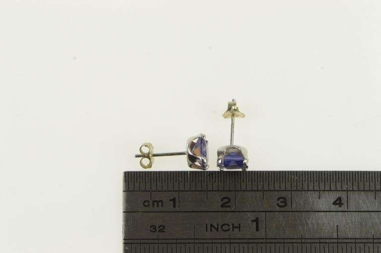 10K White Gold Princess Cut Iolite Solitaire Square Stud Earrings