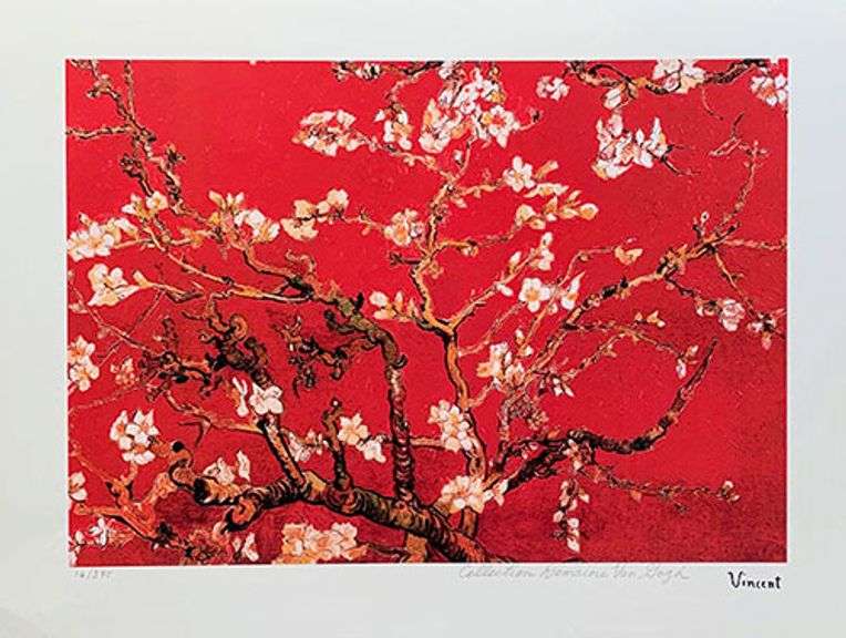 Estate Pencil Signed Vincent Van Gogh, Almond Blossoms - Red