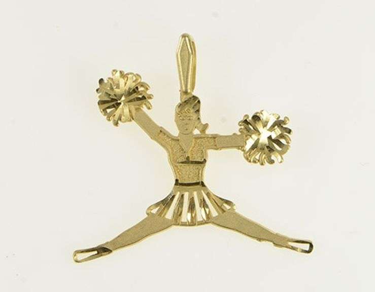 14K Yellow Gold Ornate Retro Cheerleader Cheer Spirit Charm/Pendant