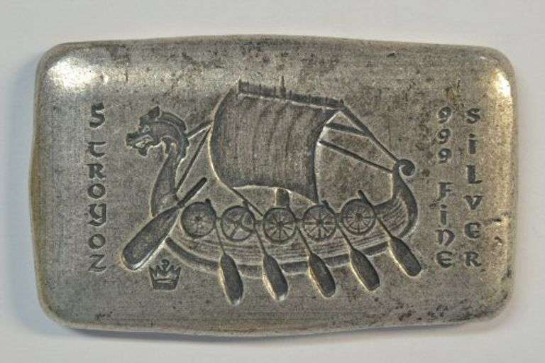 Very interesting 5 Troy Oz pure .999 fine Silver Viking Bar