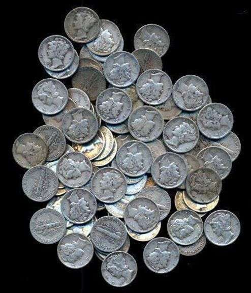 Bag Of 100 Assorted Mixed Date Silver Winged-Head Mercury Dimes