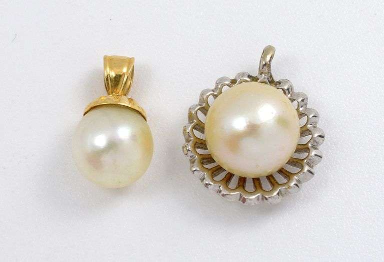 Pair of 14k Pearl Pendants