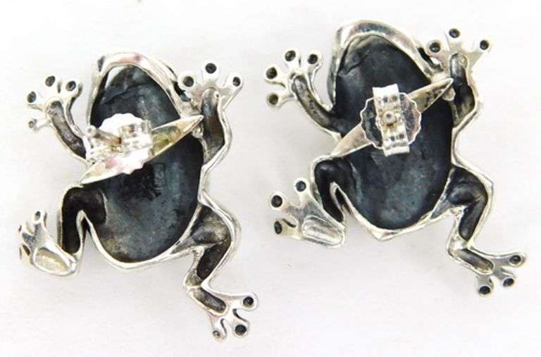 Whimsical Sterling Frog Earrings with Garnet Eyes
