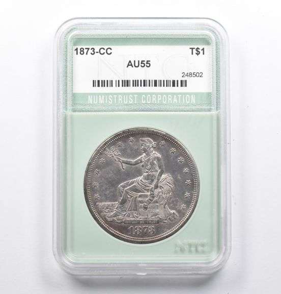 AU55 1873-CC Seated Liberty Trade Dollar NTC