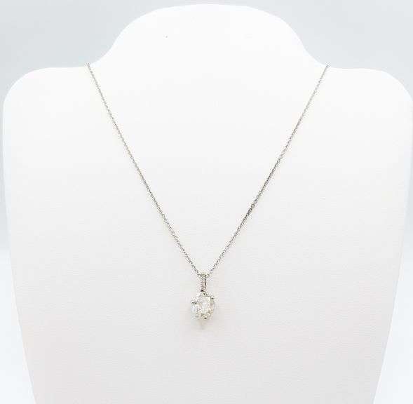 14kt Solid White Gold Diamond Pendant Necklace