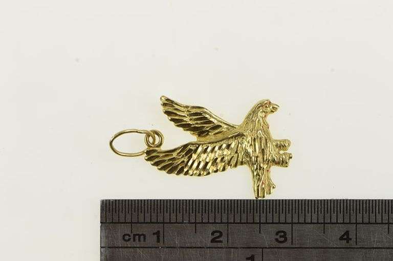 14K Yellow Gold Diamond Cut Soaring Eagle Patriotic Bird Pendant