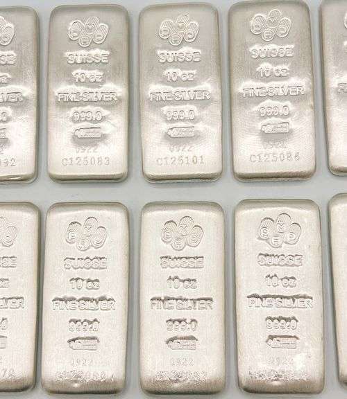 100.00 OZ .999 SILVER GROUP LOT! 10x SILVER 10 OZ BARS- INVESTMENT OPPERTUNITY