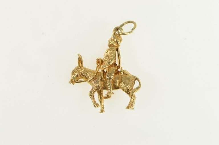 14K Yellow Gold Don Quixote Cervantes Spanish Book Story Charm/Pendant