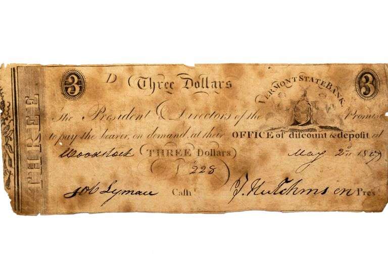 May 2 1829 $3 Vermont State Bank Woodstock Note