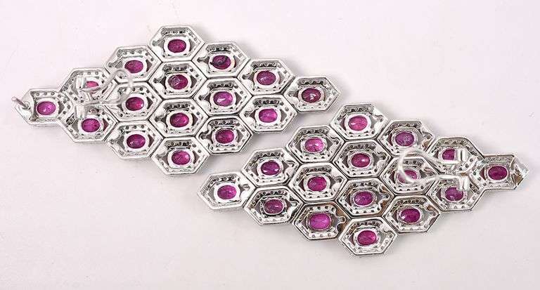 Exquisite Ruby and Diamond Dangle Earrings In White Gold