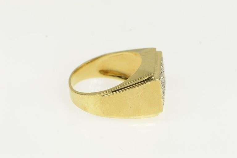 14K Yellow Gold 0.75 Ctw Diamond Men's Squared Cluster Ring
