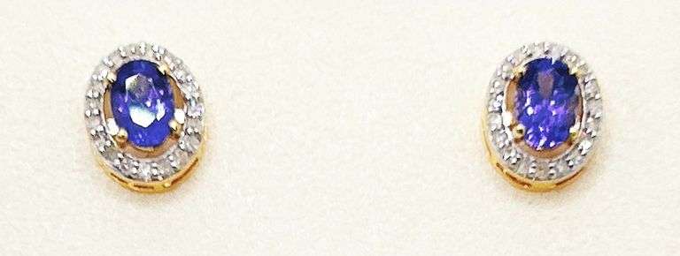 14KT SOLID YELLOW GOLD, TANZANITE, & DIAMOND EARRINGS