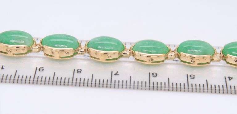 Fabulous Yellow Gold Green Jade Link Bracelet