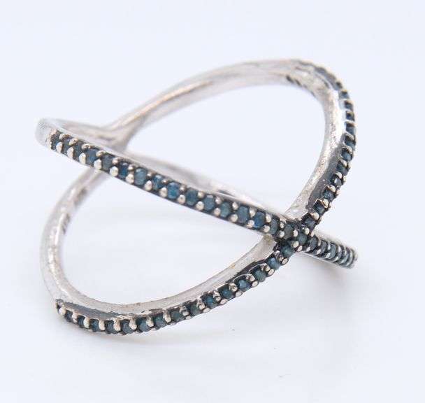 925 Sterling Silver Blue Sapphire Pave Ring