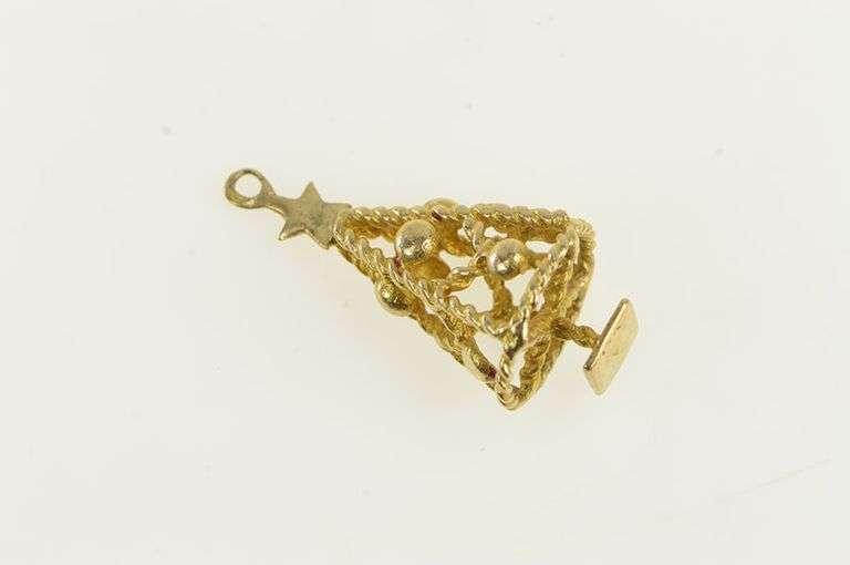 14K Yellow Gold Vintage Christmas Tree Holiday Hollow Charm/Pendant