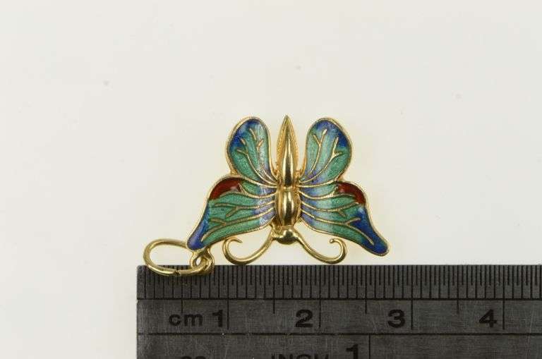14K Yellow Gold Enamel Butterfly Change Beauty Symbol Charm/Pendant