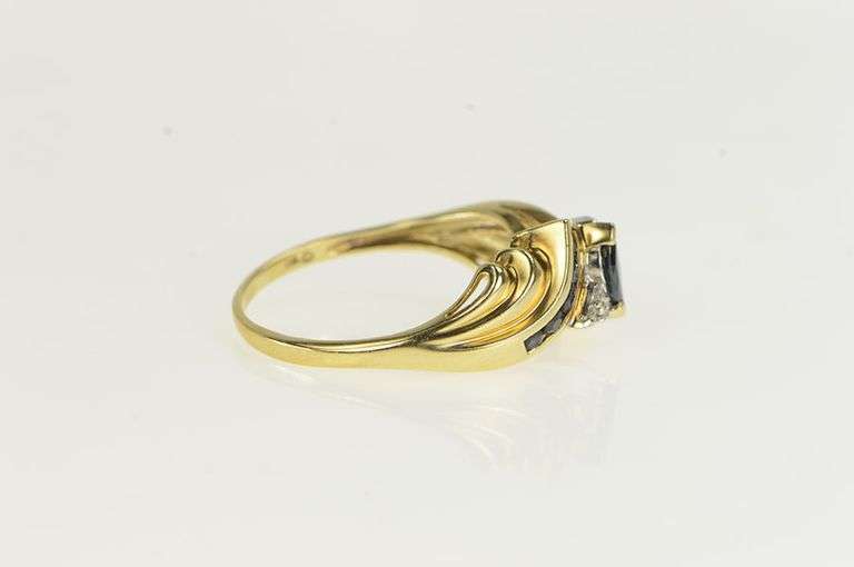10K Yellow Gold Marquise Natural Sapphire Diamond Bypass Ring