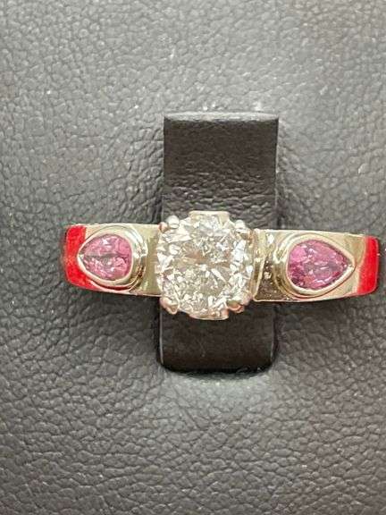 CERTIFIED 14K WHITE GOLD DIAMOND AND PINK SAPPHIRE RING