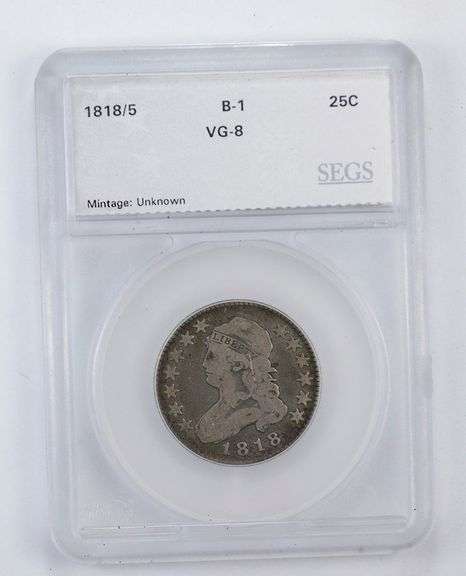 VG8 1818/5 Capped Bust Quarter - B1 - Graded by SEGS