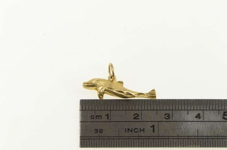 14K Yellow Gold 3D Dolphin Porpoise Animal Diamond Cut Charm/Pendant