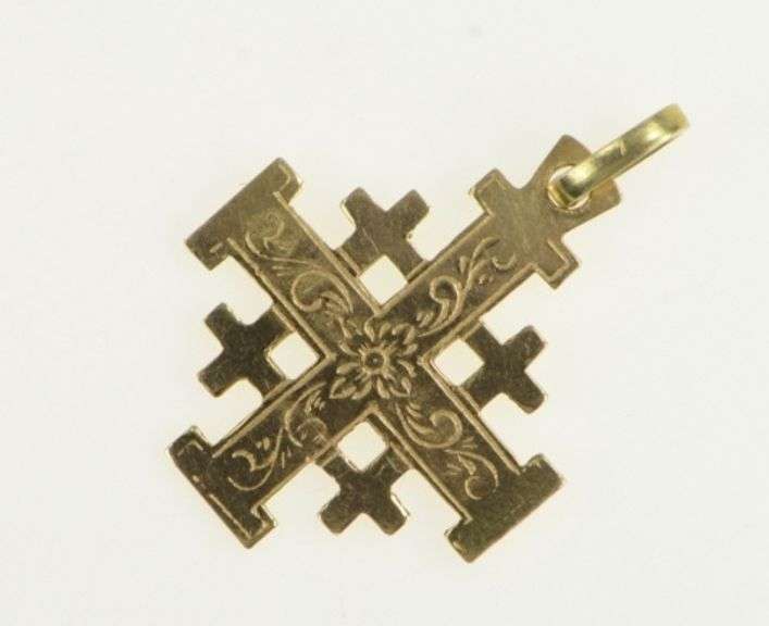 14K Yellow Gold Jerusalem Cross Traditional Faith Symbol Charm/Pendant