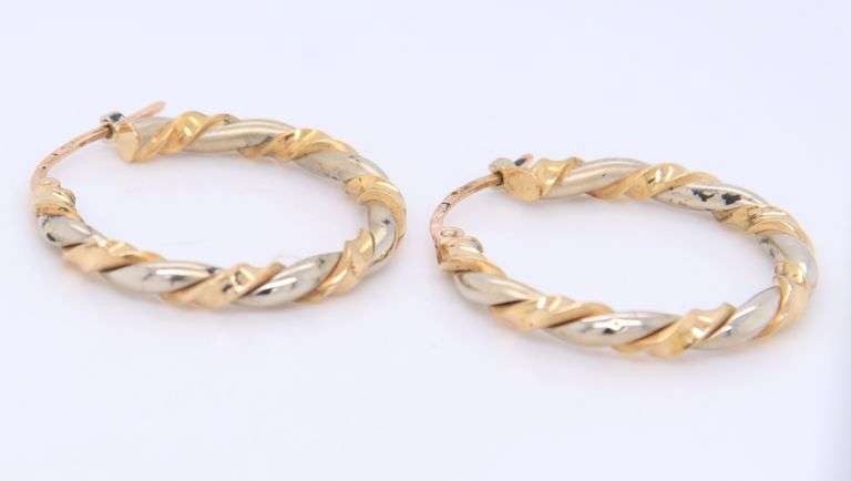 Handsome 18kt Two Tone Twsited Gold Hoop Earrings