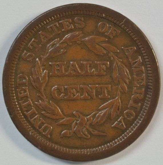 Scarce 1849 Braided Hair Half Cent in high grade. Nice