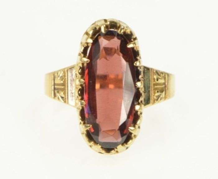 14K Yellow Gold Victorian Garnet Oval Elaborate Statement Ring