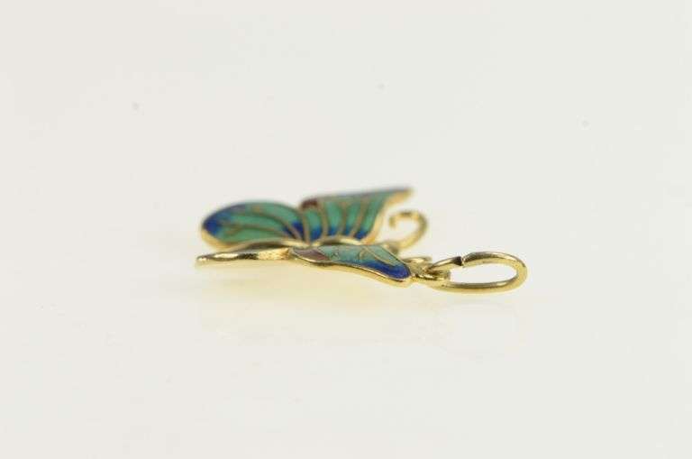 14K Yellow Gold Enamel Butterfly Change Beauty Symbol Charm/Pendant