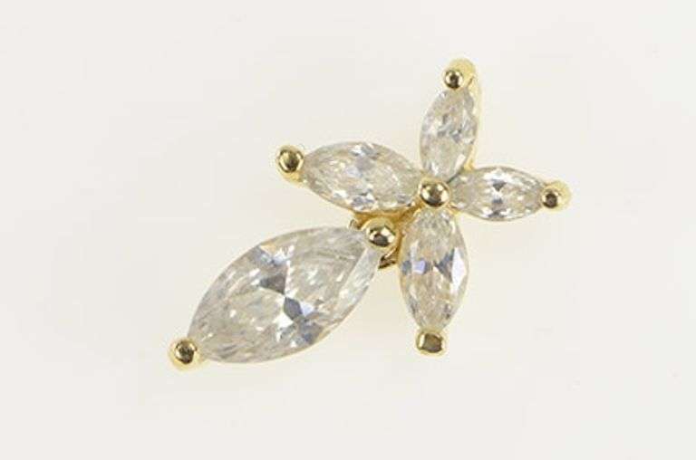 14K Yellow Gold Marquise CZ Butterfly Flower Drop Pendant